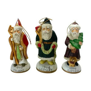 Santa's of The World Porcelain Christmas Ornaments Set of 3 European Countries